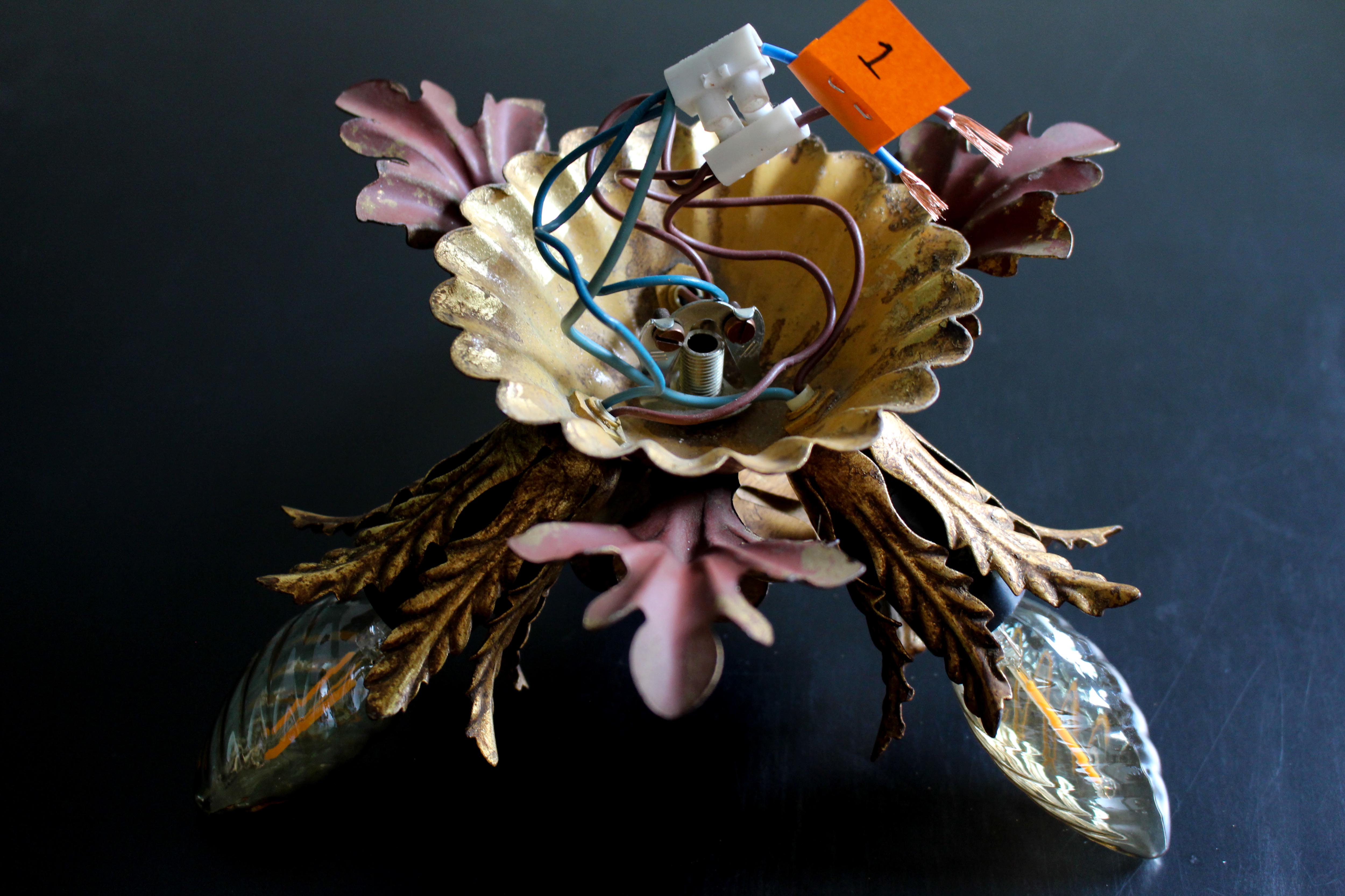 Banci firenze gilded flush mount italian wall lamp, 1960s