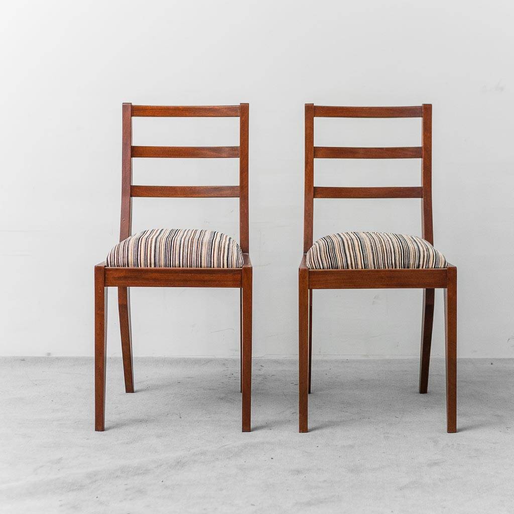 Pair of mahogany chairs with corduroy velvet, 1950s vintage modernism