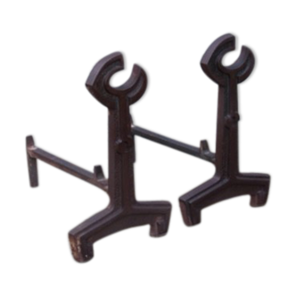 Modernist iron cast iron chenets France 1940