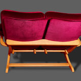 2-seater red velvet sofa end of 1970