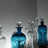 Holmegaard "Klukflasker", Set of 7 Mouth Blown Cluck Bottles or Decanters