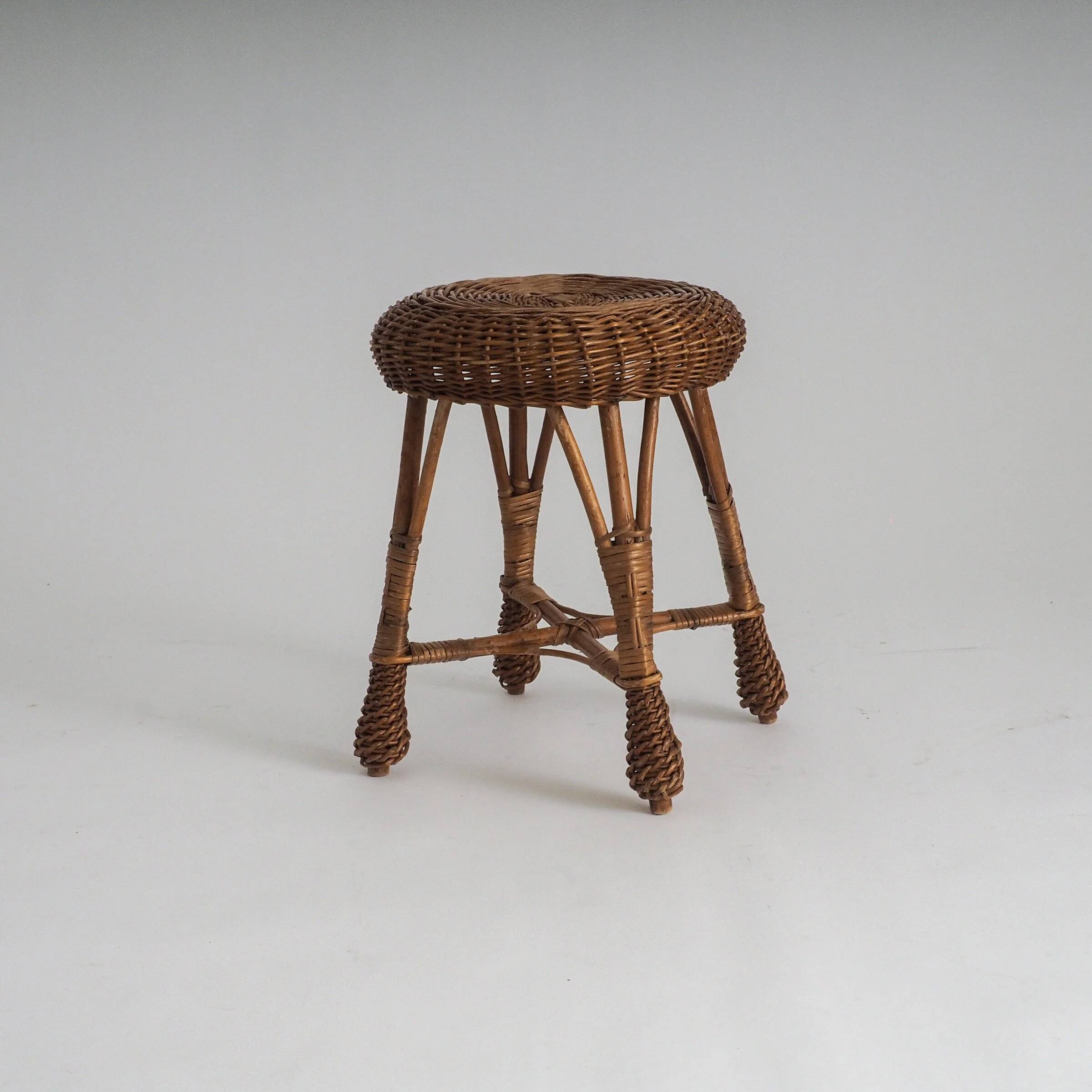 Vintage rattan & wicker stool – plant stand