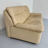 Old 2-seater beige leather sofa designed by Carl Larsson De Sede, vintage 80s