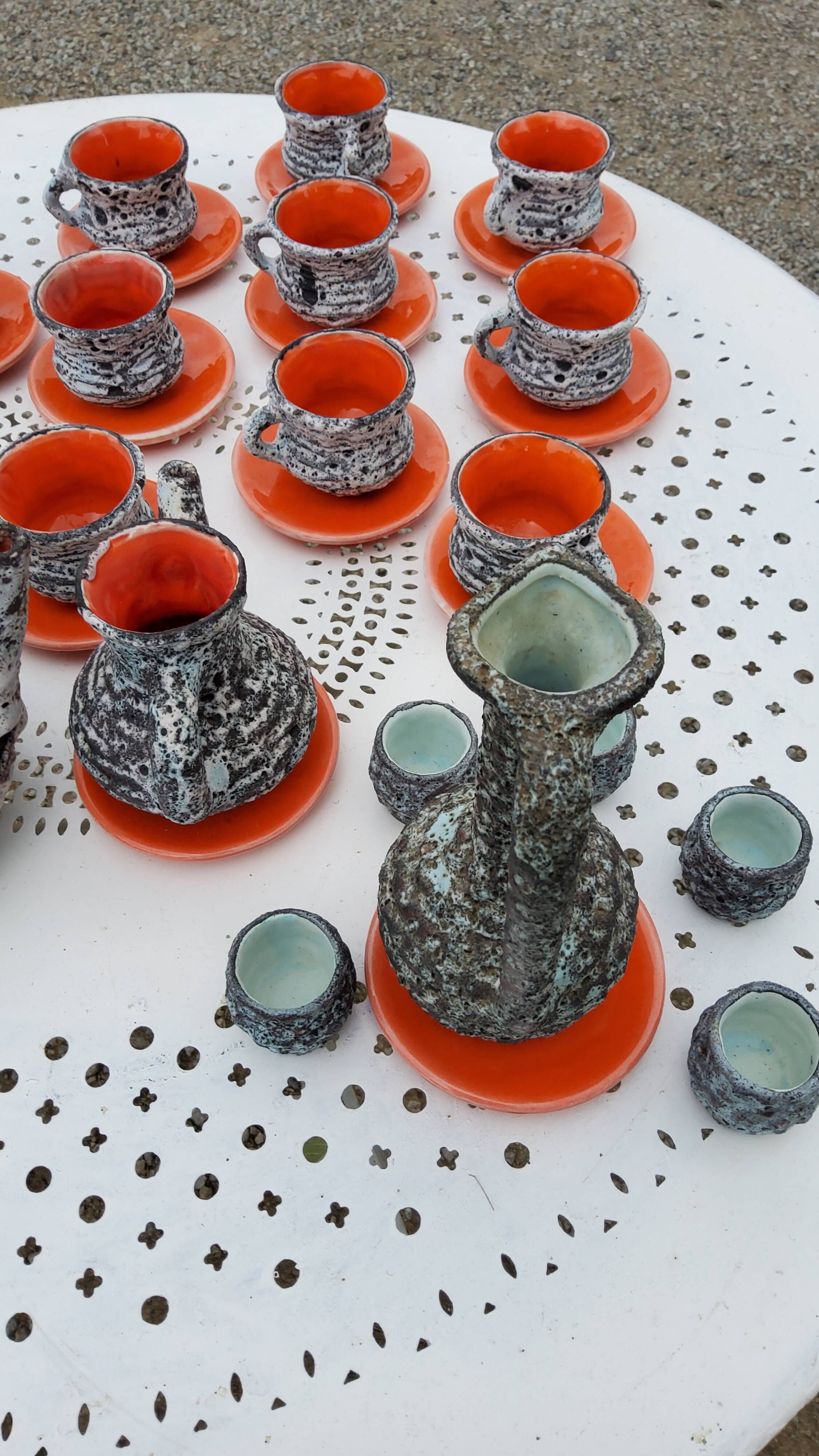 Coffee service and liqueur service of the 70s in faience of Vallauris