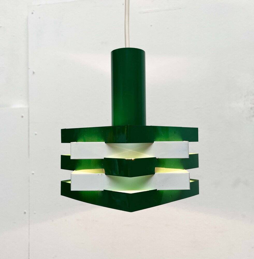 Modern metal lamella pendant lamp from the mid-century in the style of J. J. M. Hoogervorst for Anvia, 1960s.