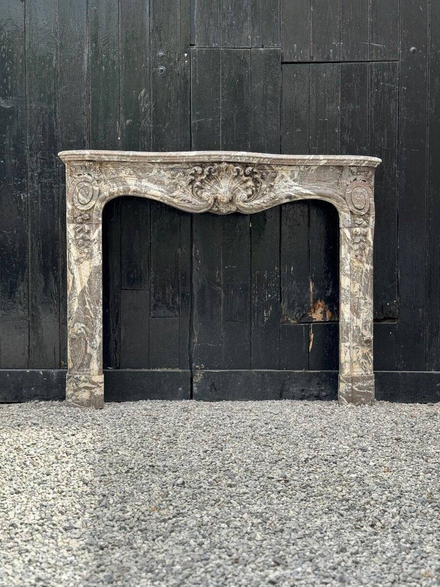 Very Elegant Louis XV Fireplace In Gray Ardennes Marble, 18th Century