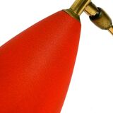 Rare Cosack Mid Century table lamp with red fine wrinkle finish and brass n