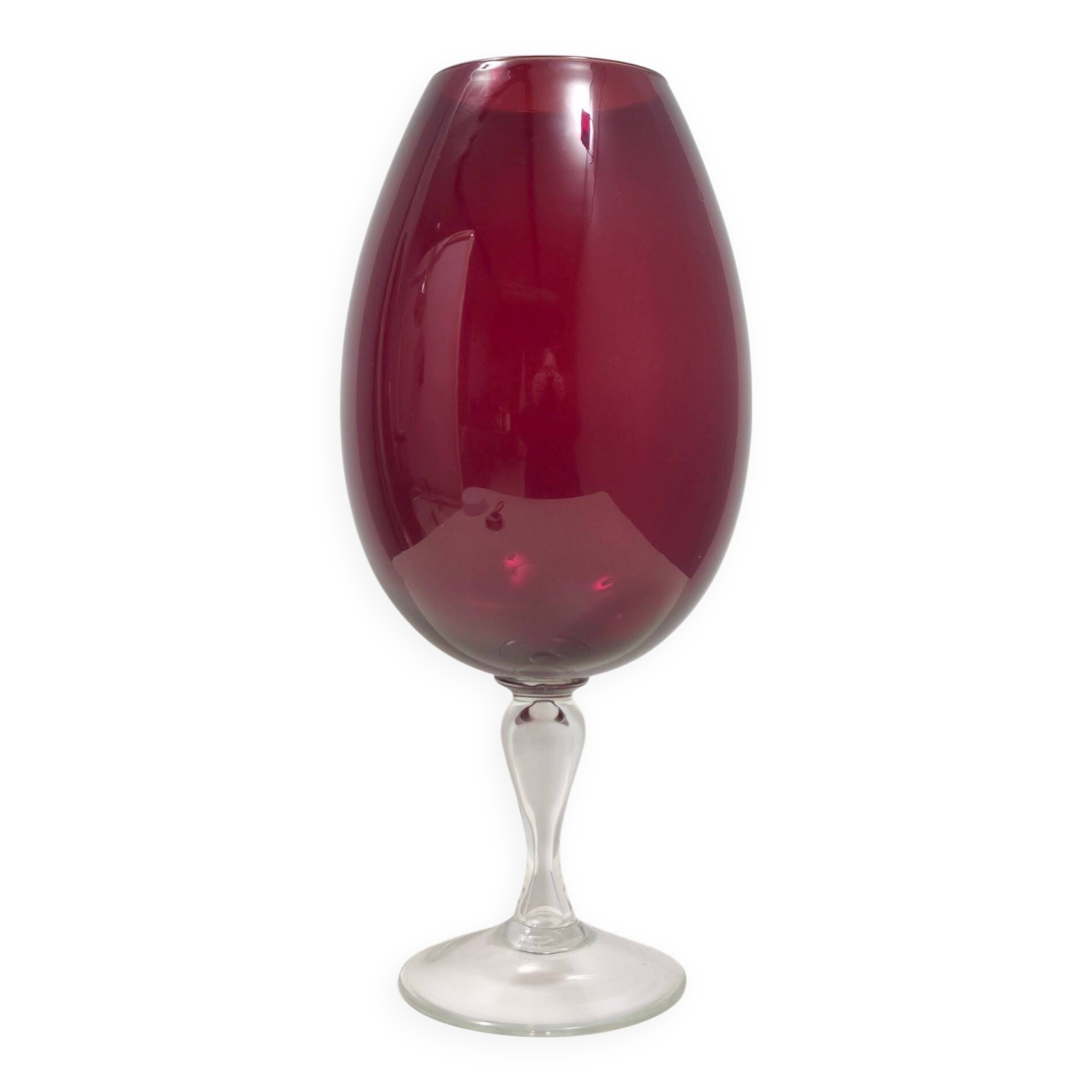Vintage Crimson Hand-Blown Glass Vase, Empoli, Italy