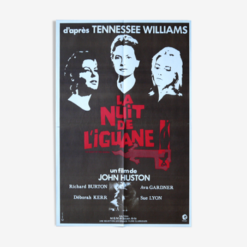 Affiche cinéma originale " La nuit de l'iguane" John Huston, Ava Gardner