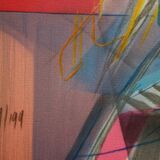 Jean-Baptiste Valadié: Blue, white and red bouquet, original signed lithograph