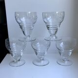 Set of 5 crystal wine glasses engraved 60s