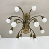 large 12-armed solid Brass ceiling light Chandelier by WKR Lights, Germany 1970s