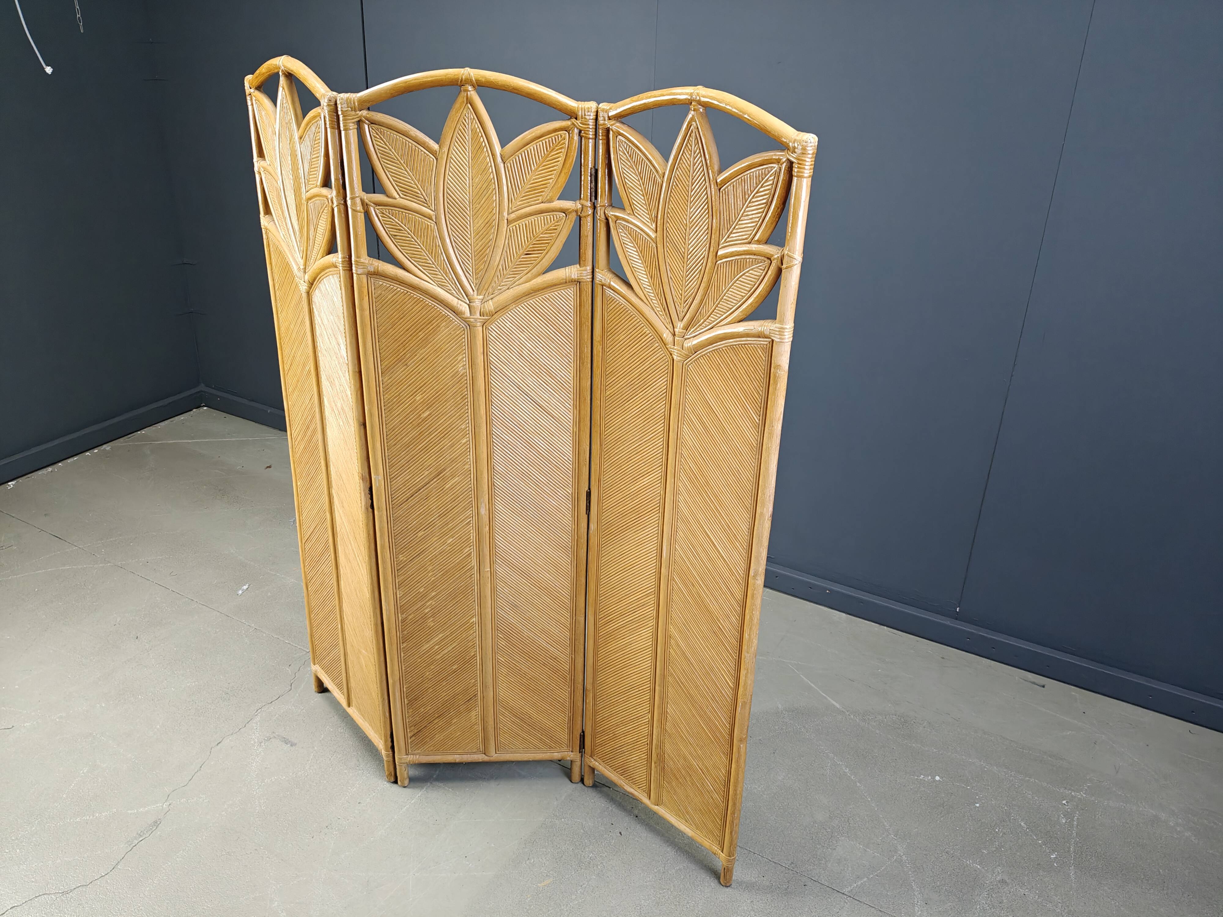 Vintage bamboo room divider or folding screen 1970s