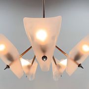 Mid-century chrome, copper & plastic chandelier by drukov, 1970s / 2 pieces avl