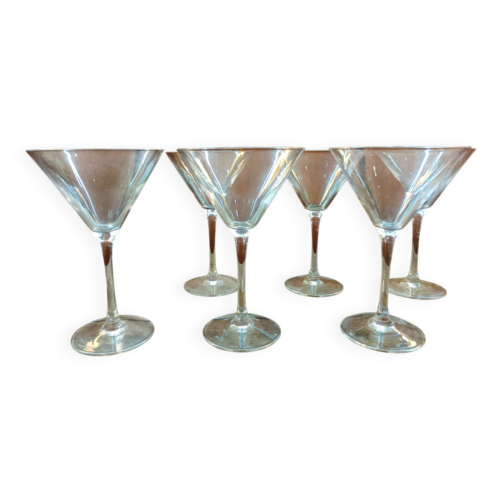 Six Cristal d'Arques martini cocktail glasses
