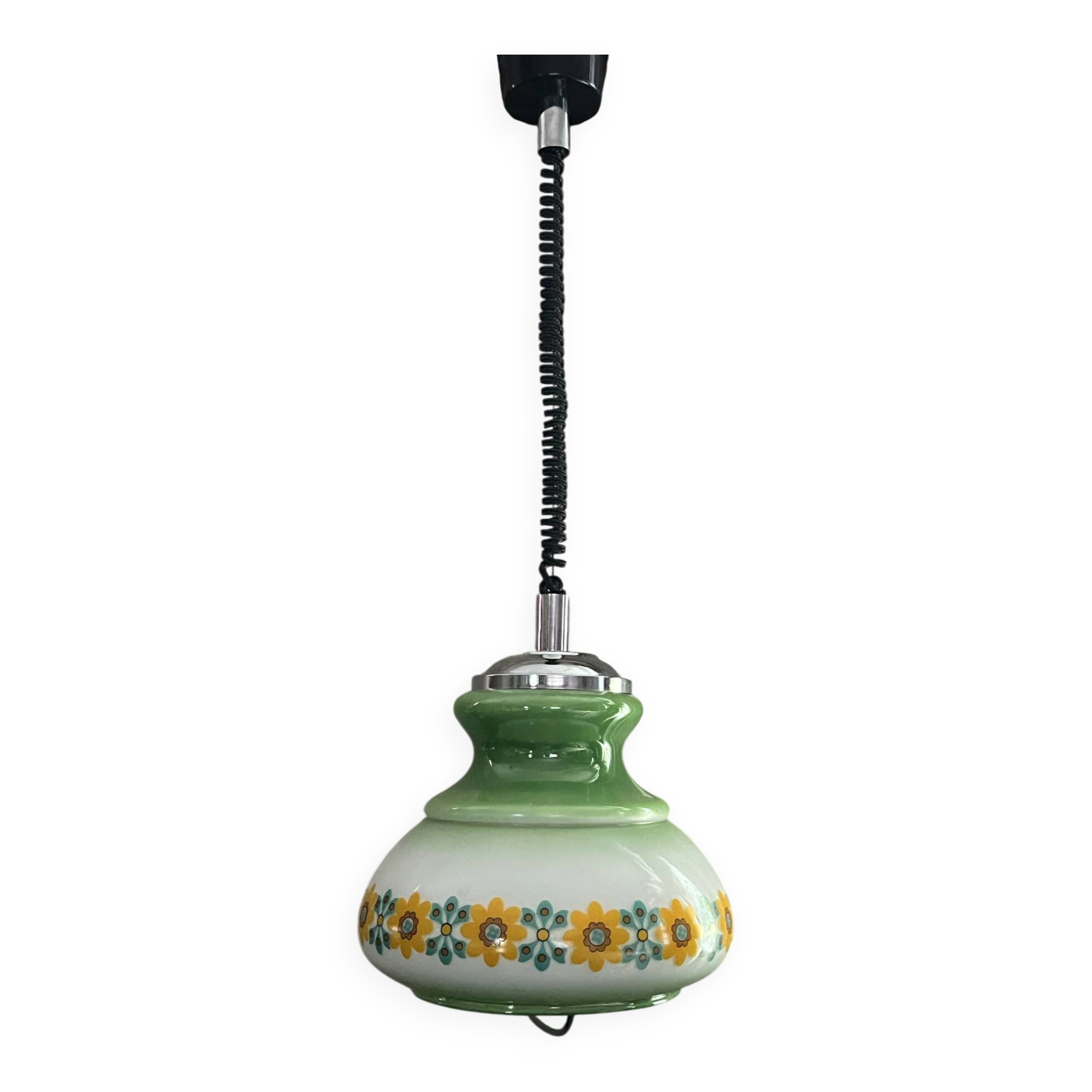 Suspension Monte-and-Lower 1970s in Floral Opaline Glass