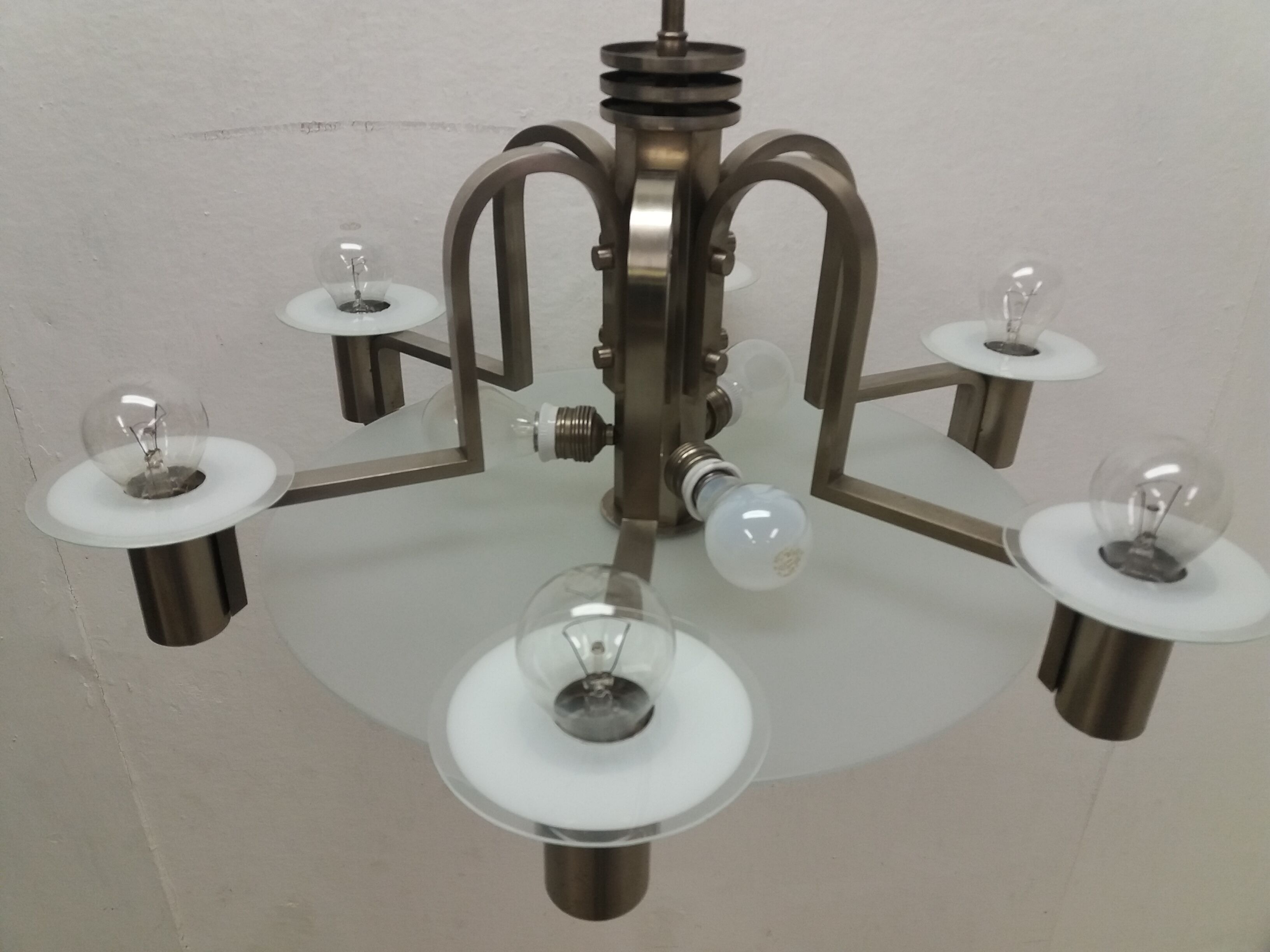 1930 Art deco Metal chandelier Functionalism, Czechoslovakia