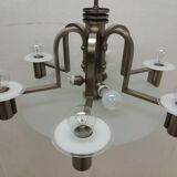 1930 Art deco Metal chandelier Functionalism, Czechoslovakia