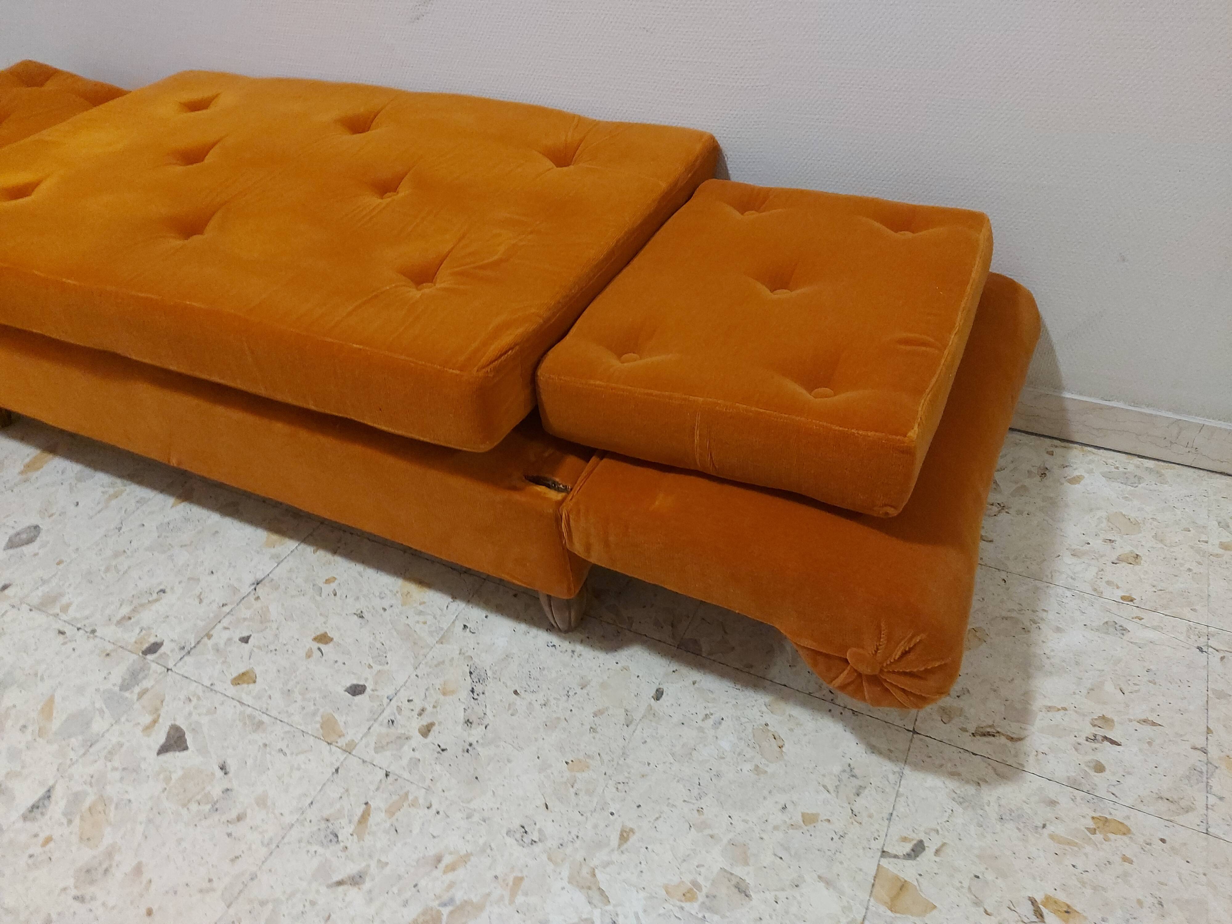Sofa, daybed art deco, orange velvet