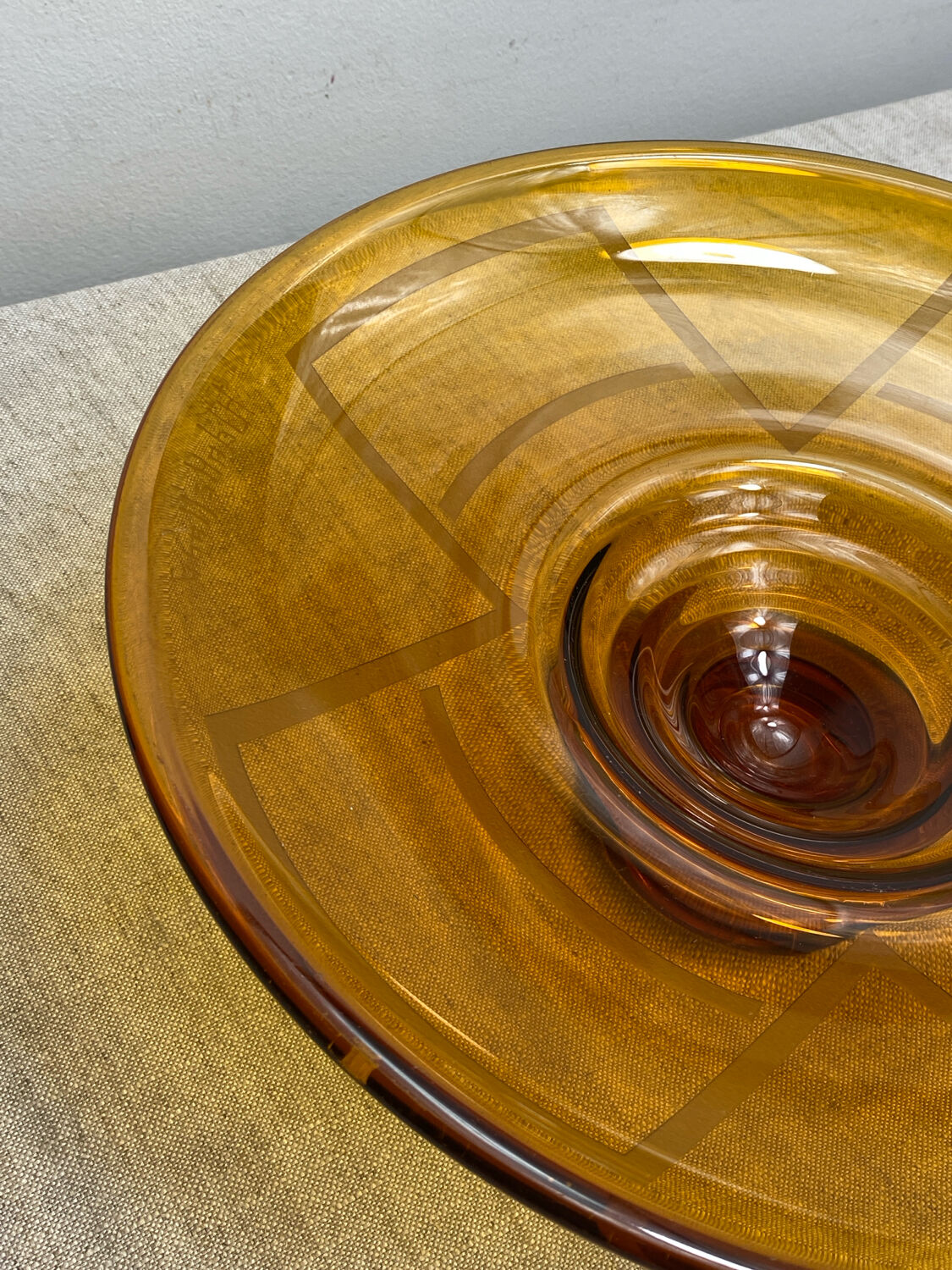 Large Art Deco amber glass bowl