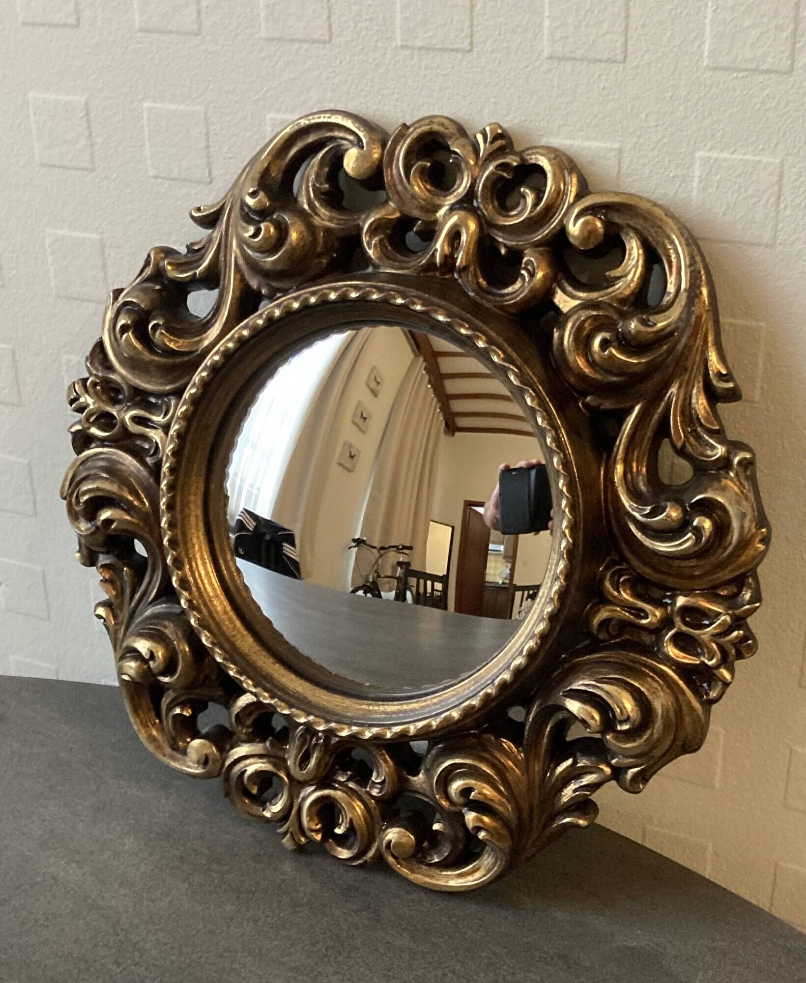 Vintage convex witch mirror – carved gilded wood – 1960s