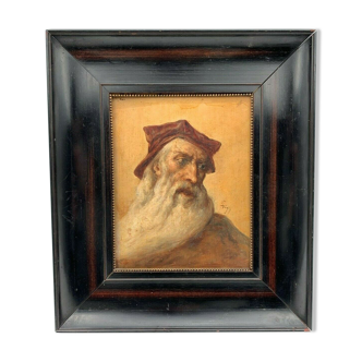 Oil on panel trigo portrait man with beard renaissance frame wood