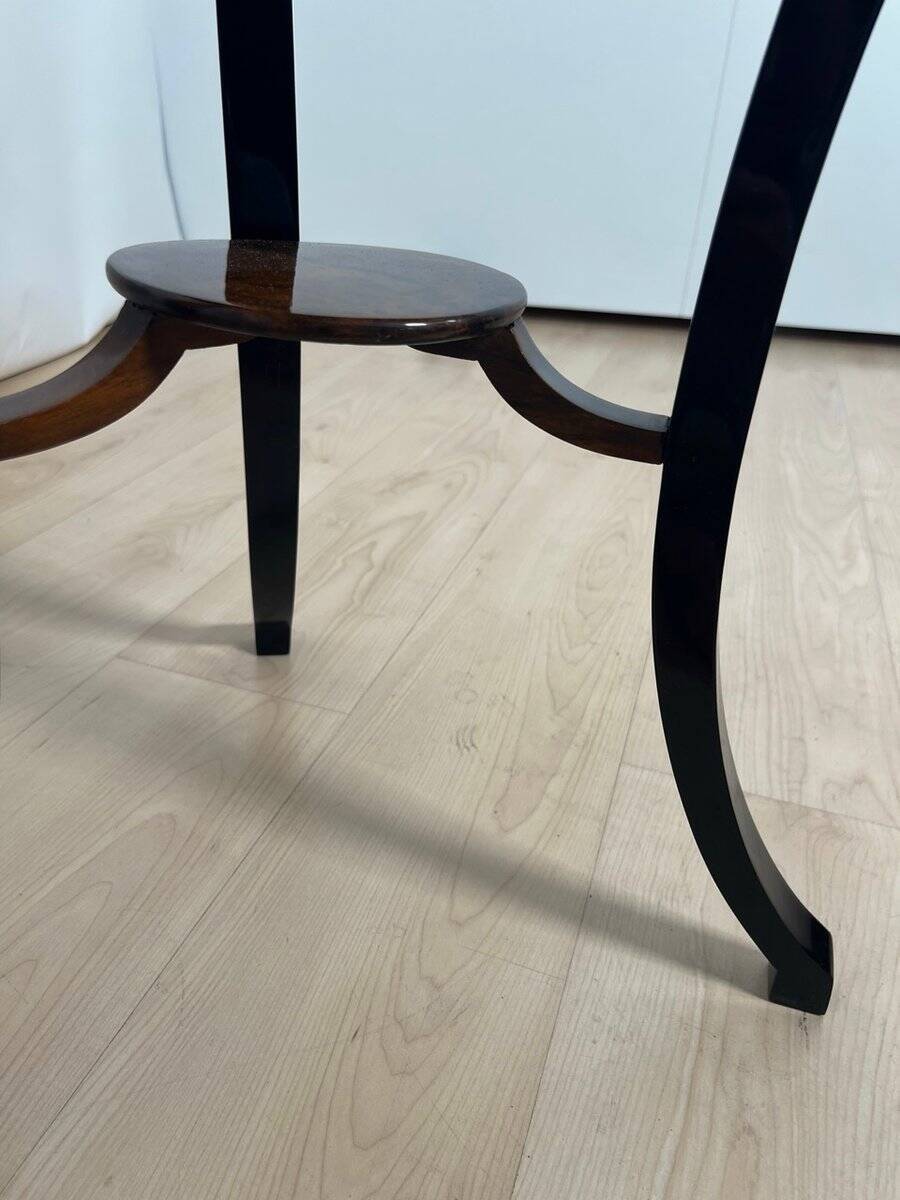 Round Biedermeier Sewing Table in Walnut with Ebonized Legs, South Germany, 1825