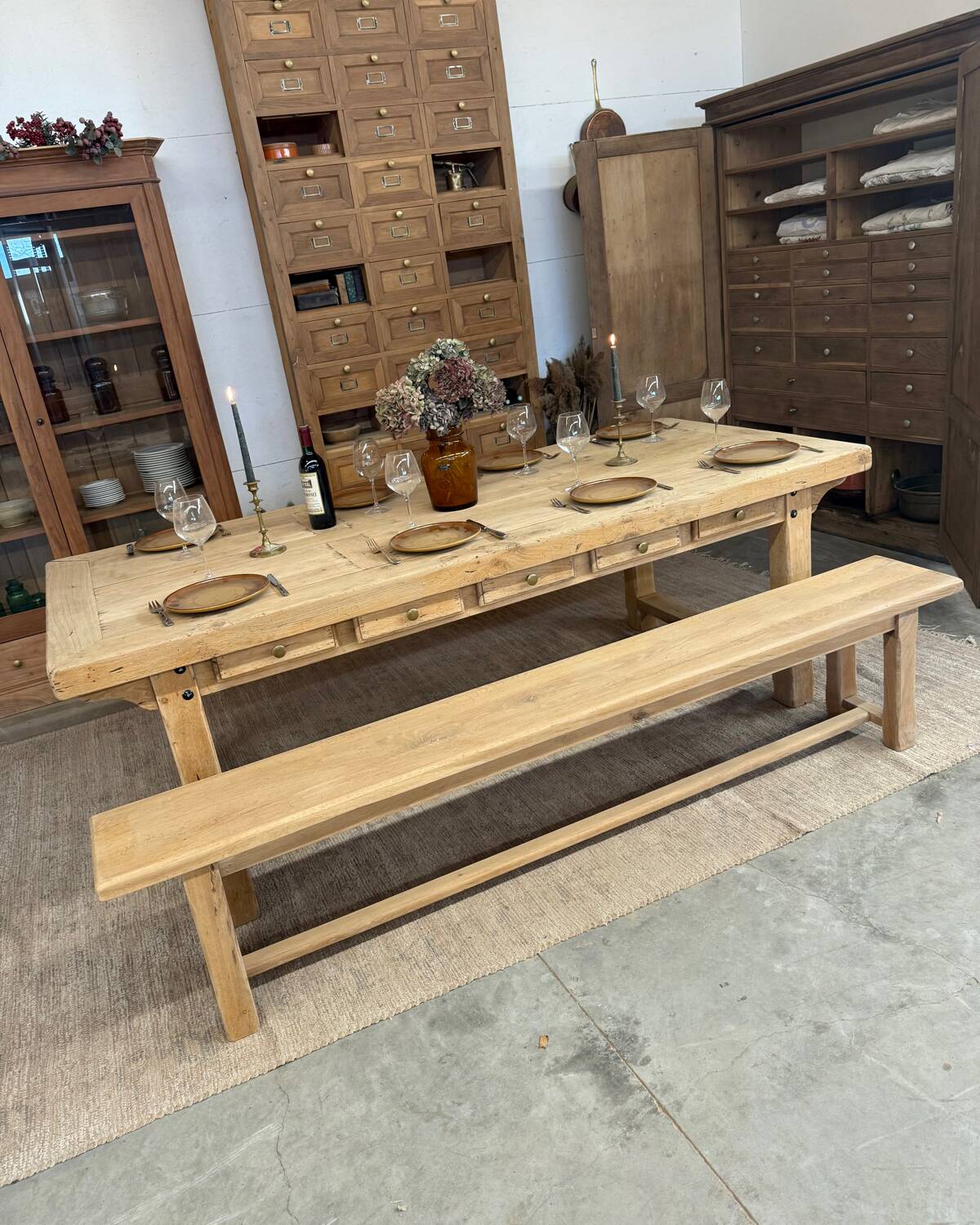 Large farmhouse table with 10 drawers