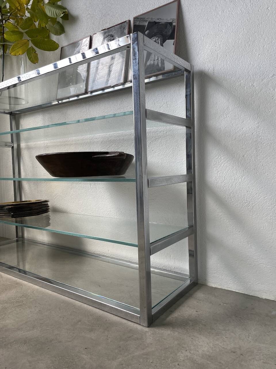 Pair of chrome and glass shelves from the 70s
