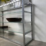 Pair of chrome and glass shelves from the 70s