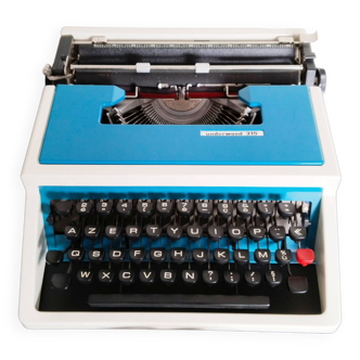 Vintage portable typewriter, blue, functional, Underwood 315, new ribbon