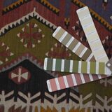 Ancient Turkish Anatolian Tribal Kilim, Geometric Organic Wool Kilim Rug