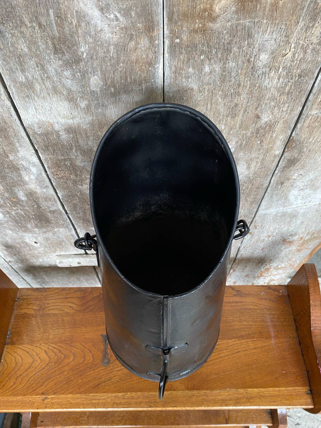 Antique black metal ash coal bucket vintage umbrella holder