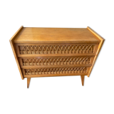 Vintage chest of drawers wood and rattan 1950