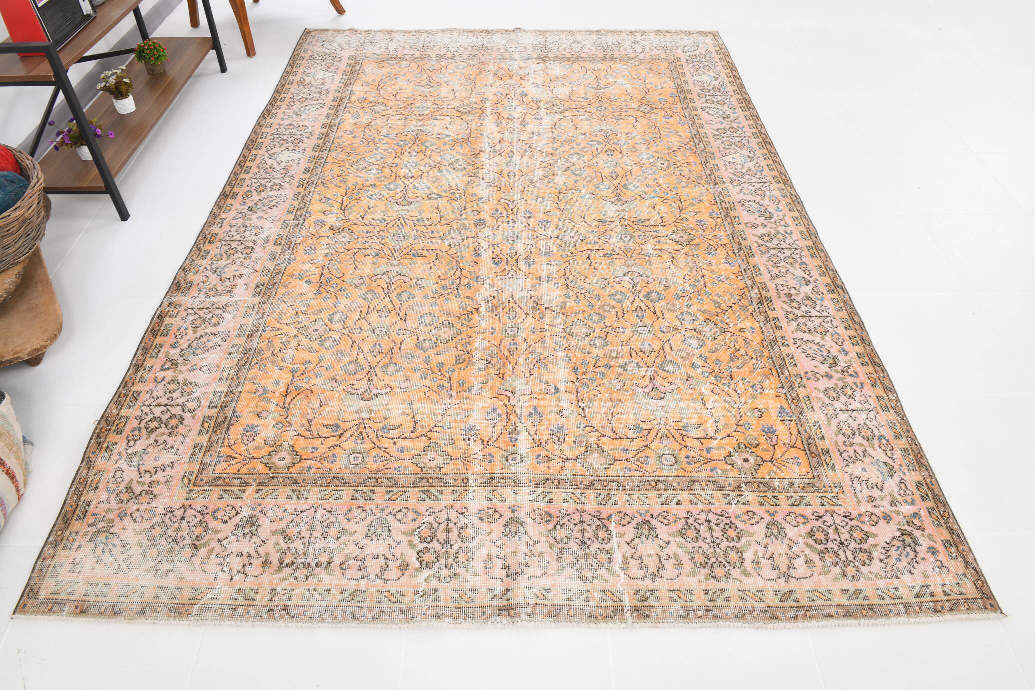 7x10 Pumpink Orange Large Vintage Rug 204x296Cm