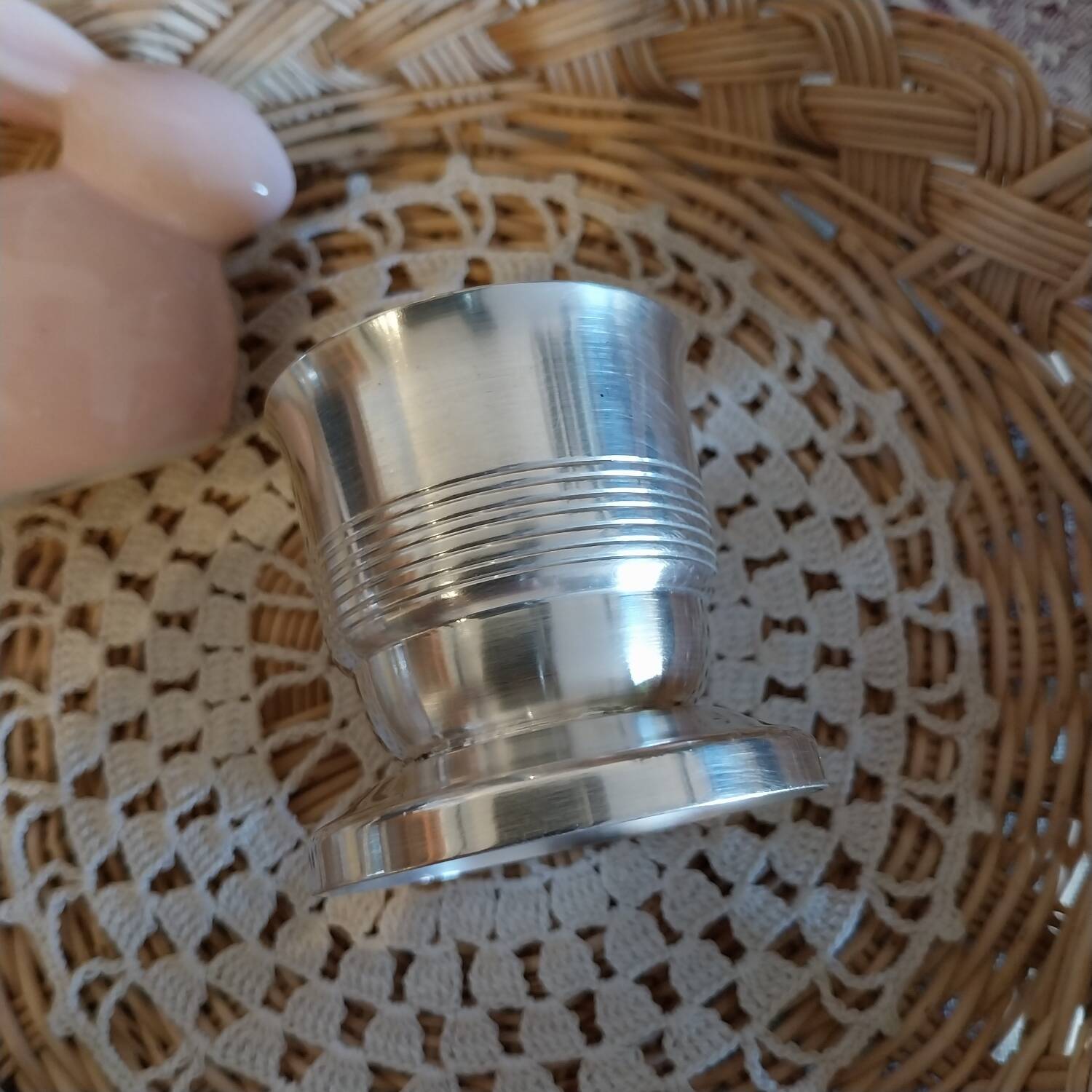 Antique silver metal egg cup