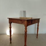 Old solid wood console - turned legs - drawer in chic country style