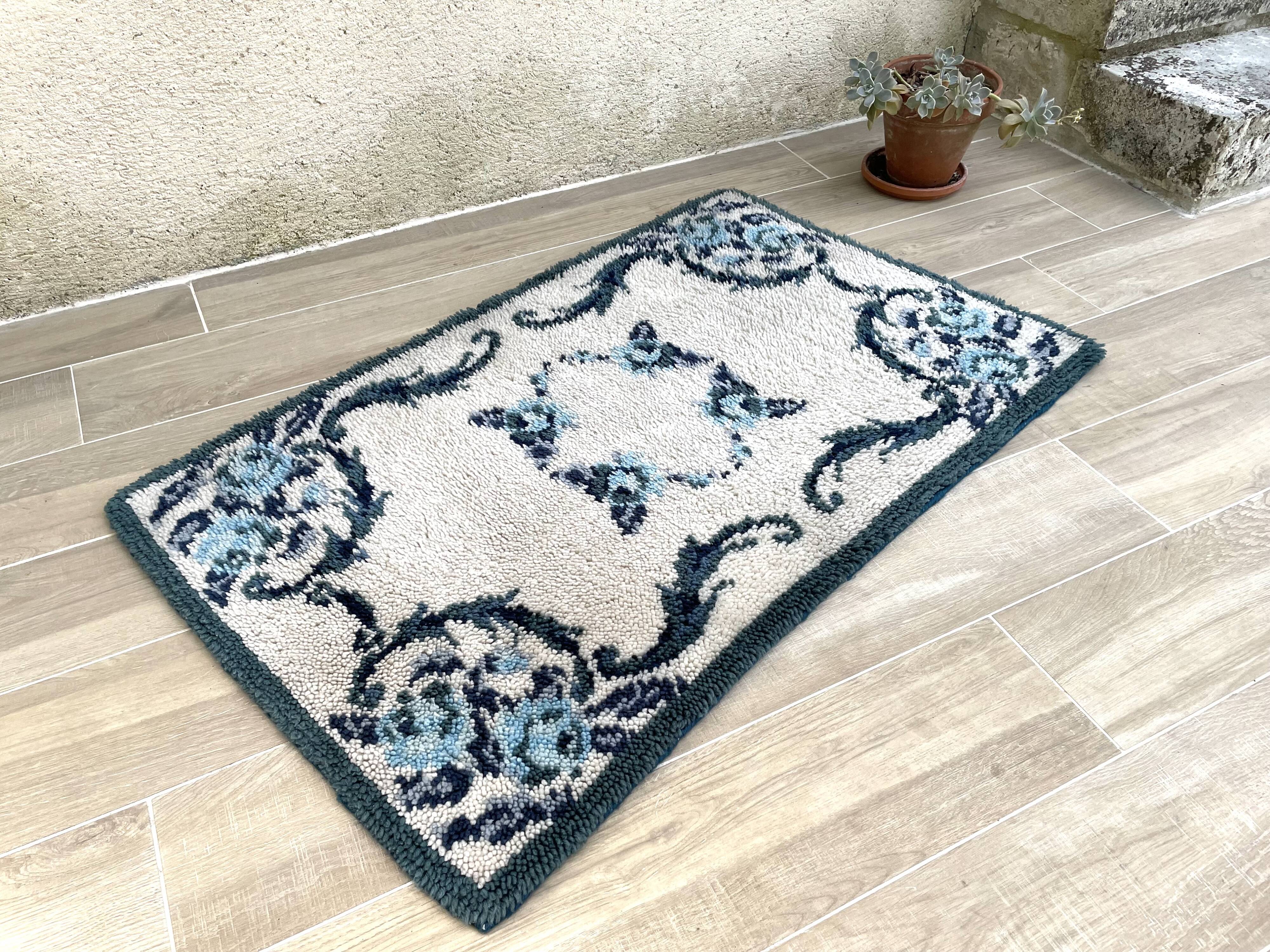 Bohemian pure wool blue rug 125x78cm