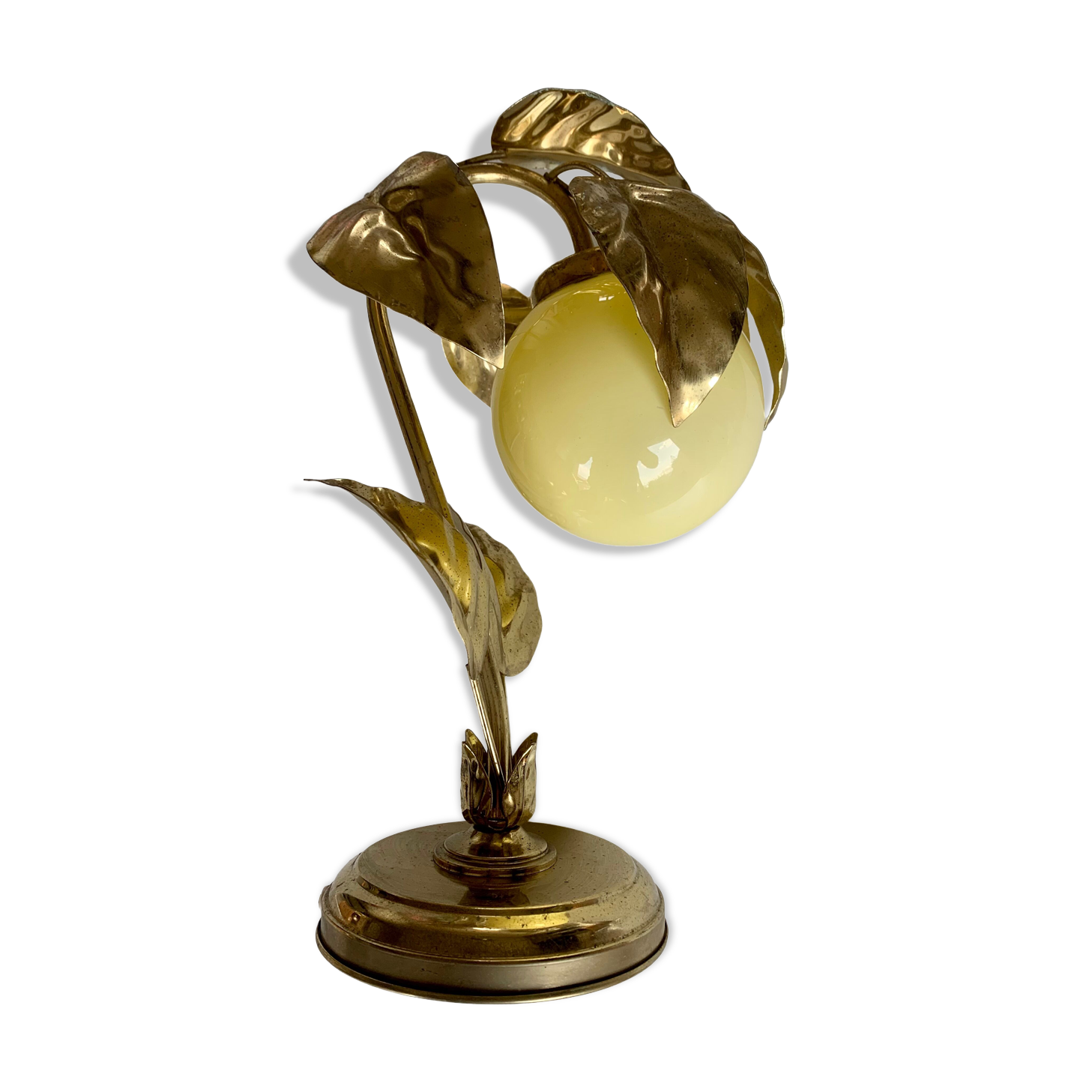 lamp leaves in gold metal and opaline years 70-80