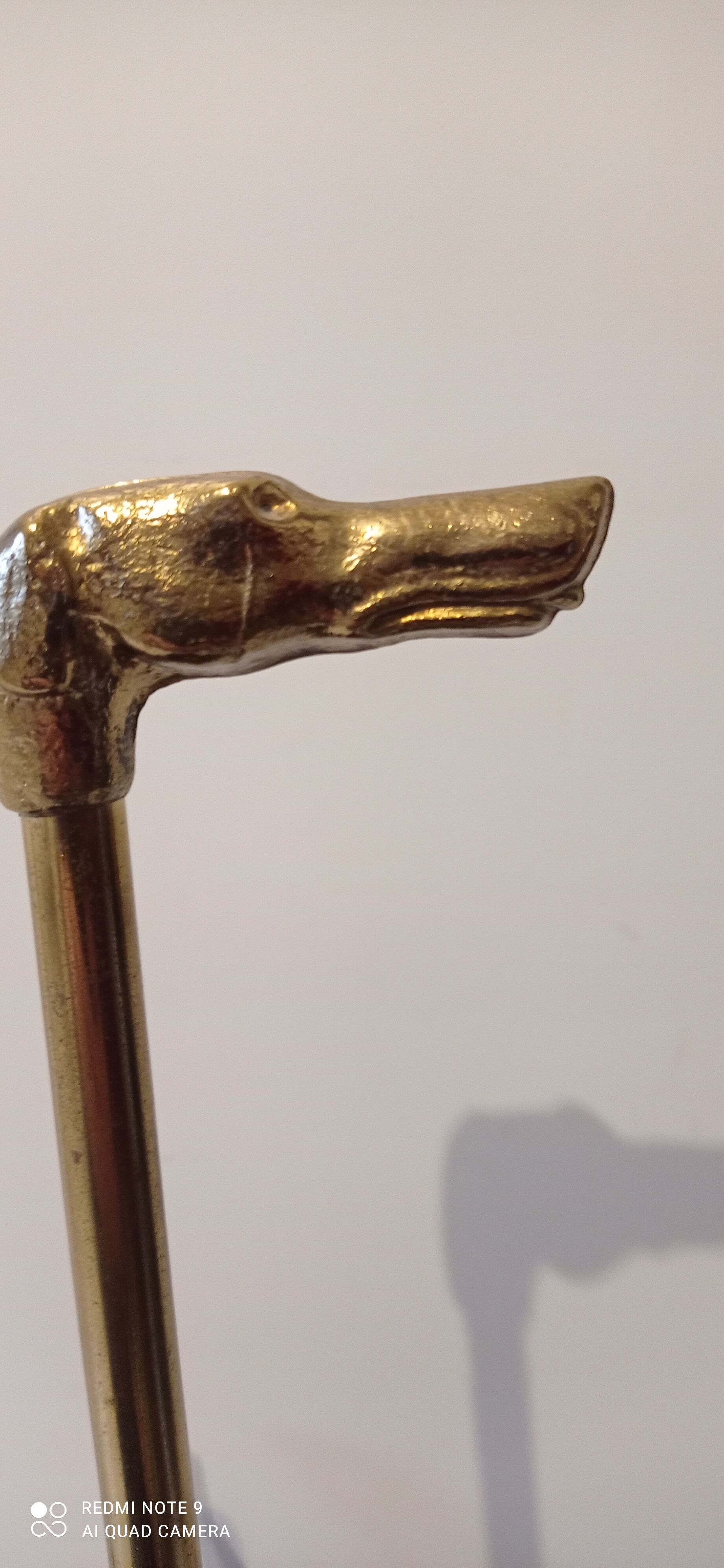 Old copper umbrella holder vintage handle dog head