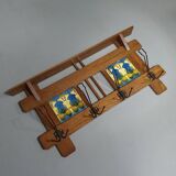 Art Nouveau wall coat rack with tiles