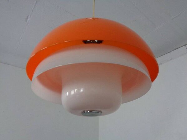 Space Age Orange & White Ceiling Lamp, Italy, 1970s