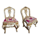 Venetian Lacquered Rococo-Style Armchairs with Hand-Painted Floral Décor and Theater-Inspired Upholstery, Set of 2