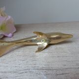 Golden Brass Dolphin Figurine, Dolphin Paperweight Desk Decoration
