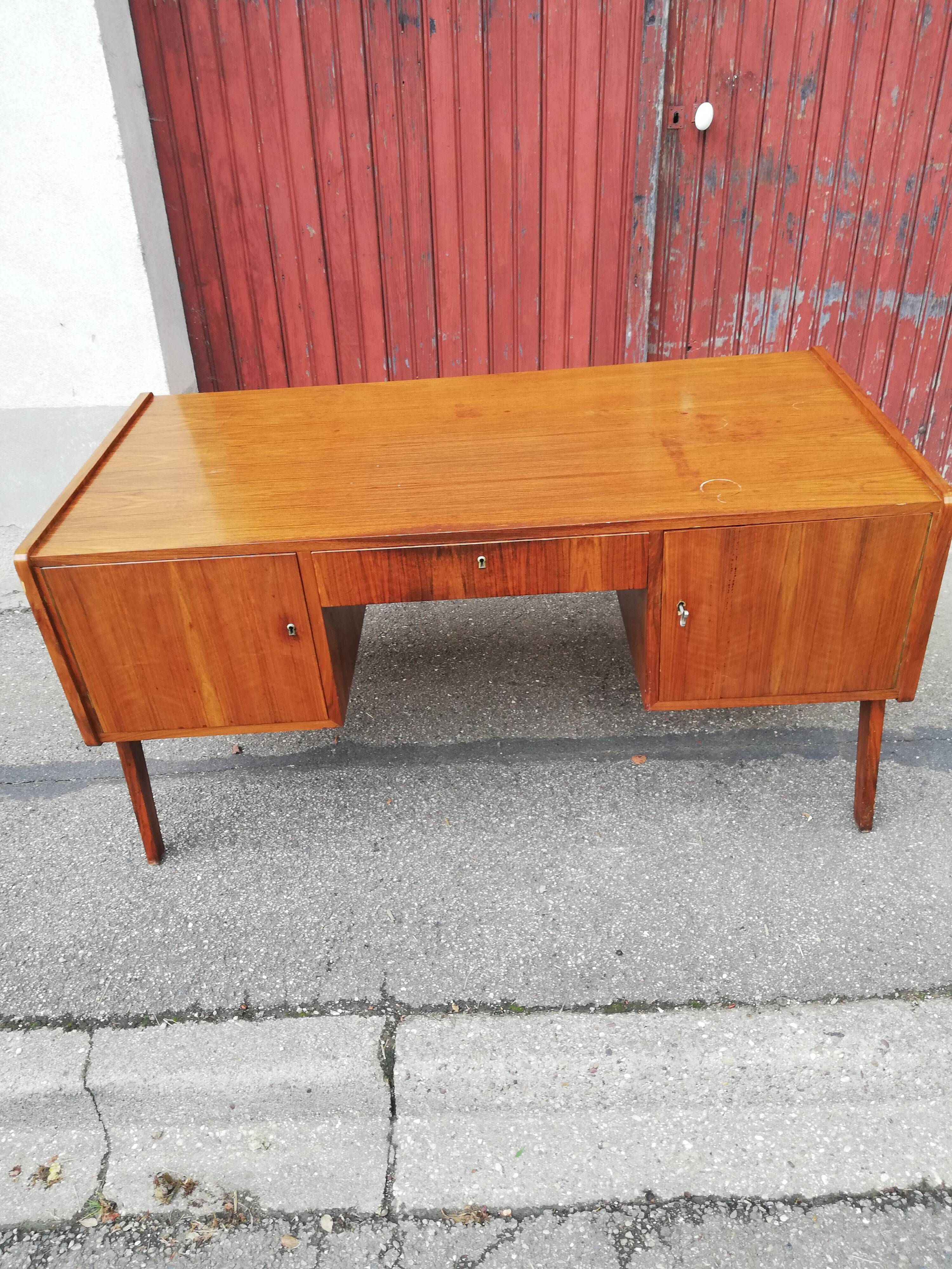 Vintage desk 2 doors 1 drawer compass feet