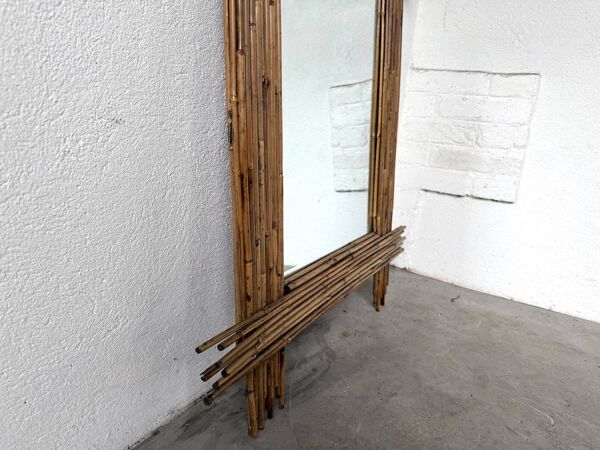 Duo de grands miroirs vintage en bambou, années 70