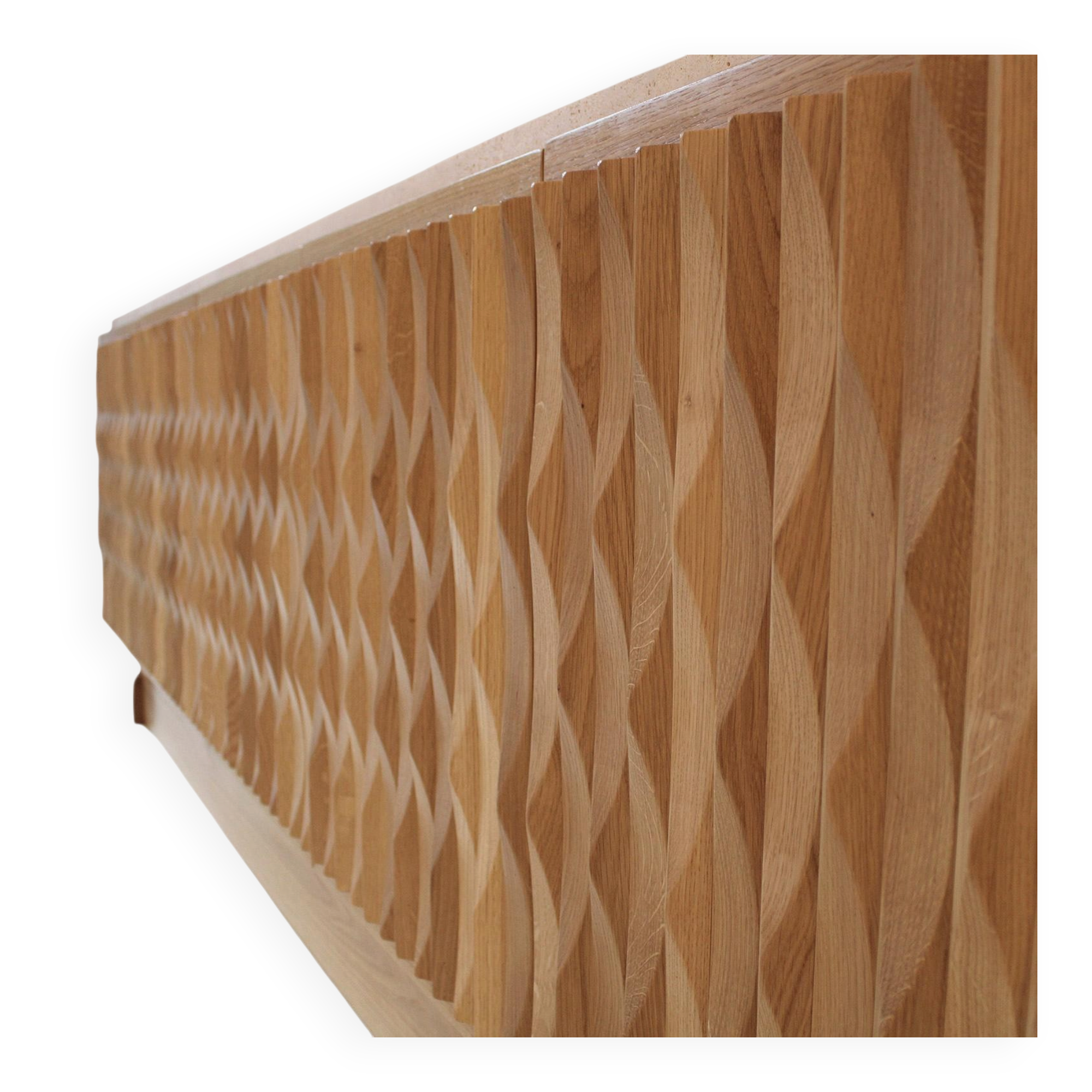 Italian Oak Wood Sideboard with Hand Carved Patterns and Travertine Marble Top