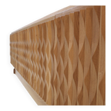 Italian Oak Wood Sideboard with Hand Carved Patterns and Travertine Marble Top