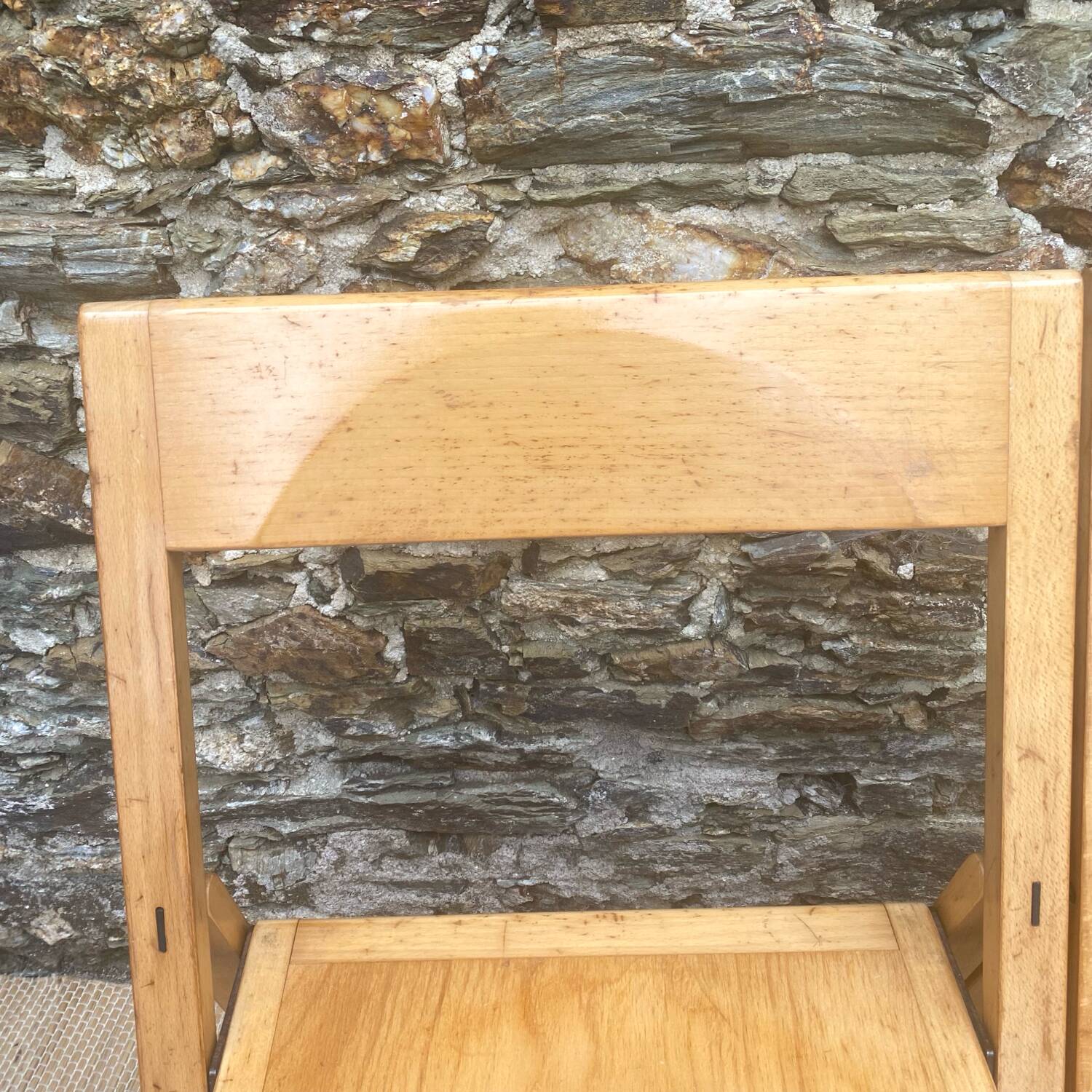 Extra flat vintage beech folding chairs
