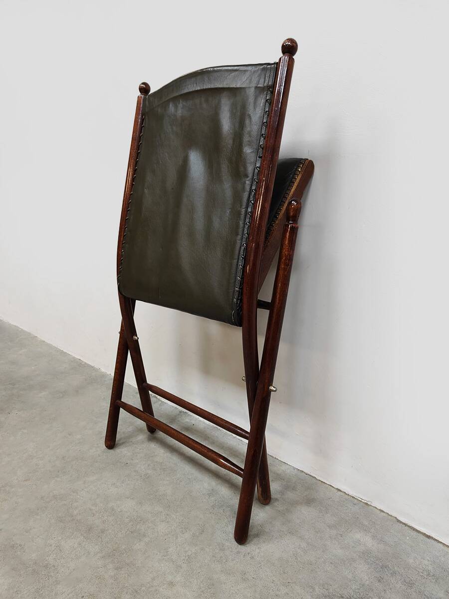 Vintage leather folding chair 'Campaign chair' 1950